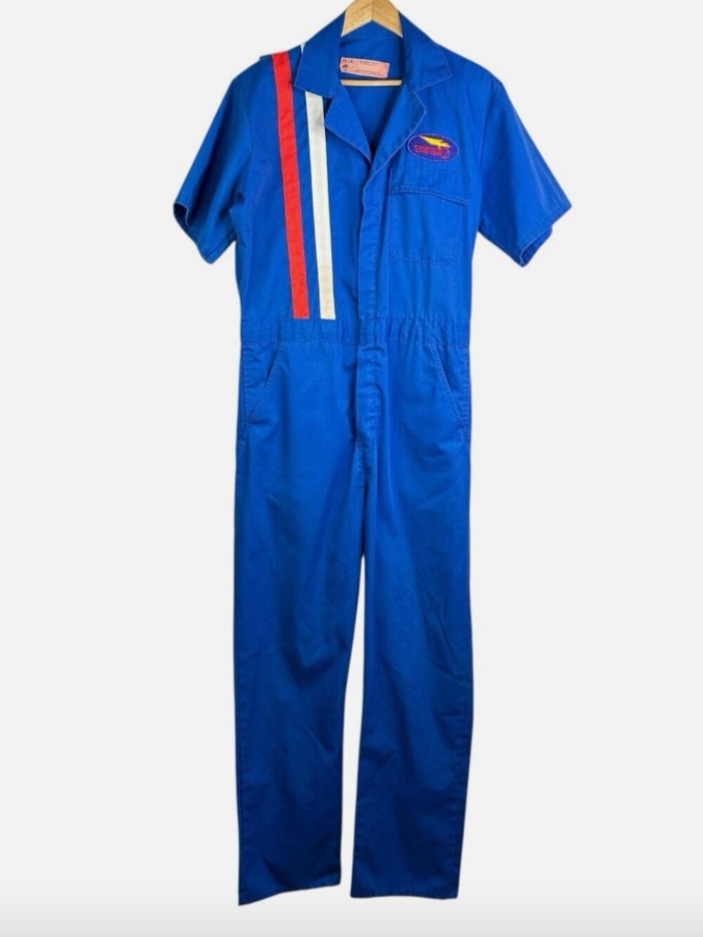 Vintage Jumpsuit Durable Press Blue Racing Stripes Coverall